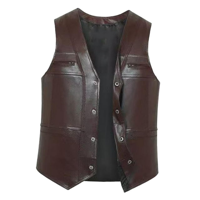 Chaleco de cuero de PU para hombre Chaleco para senderismo Pesca Deportes Viajes Novio , MarrÓn, Xl SG