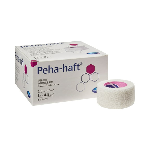 Peha-haft Standard Compression Cohesive Bandage, White, Non-Sterile, 1 Inch x 4-1/2 Yard, 8 Ct