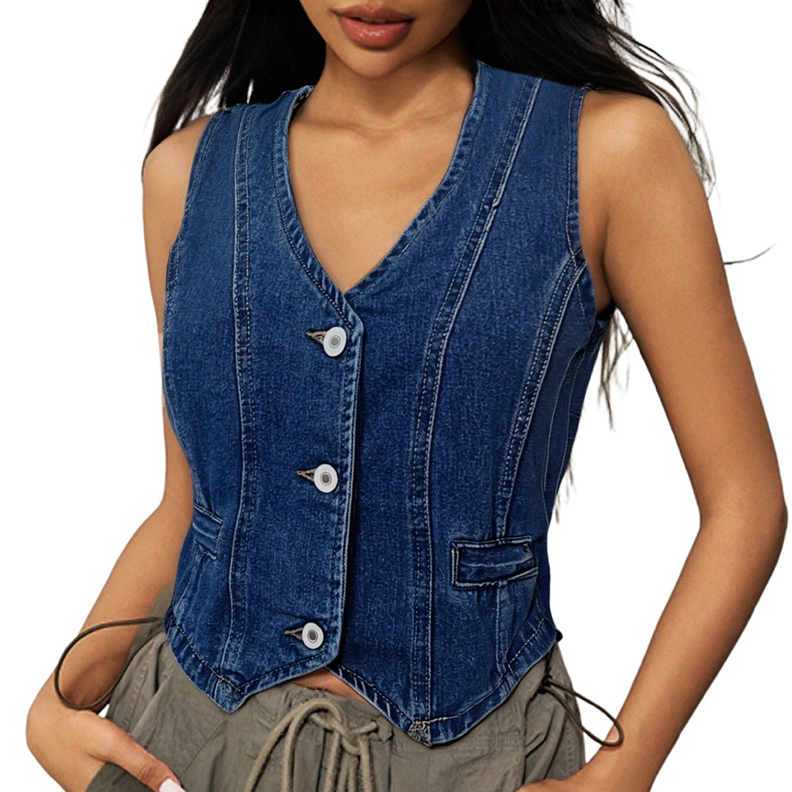 Gilet En Jean Bleu Avec Franges – Taille 1X (Femme, Occasion Très Bon état)