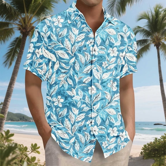 Yaoyar Mens Garden Flower Print Hawaiian Short Sleeve Button Down Collar Casual Top Exotic Resort Design Summer Holiday Short Sleeve Shirt