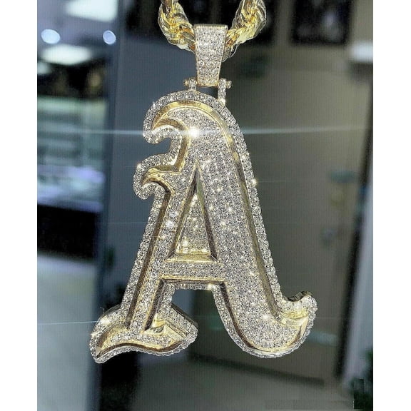 Shree Jewels Letter A Round Cut White Moissanite Pendant 2 ct. t.w in 14k Yellow Gold Plated