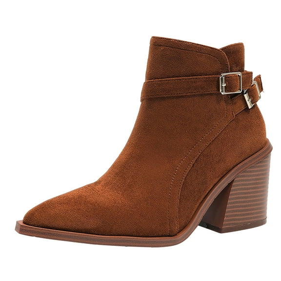 adviicd Women's Ankle Boots & Booties Women's Ankle Boots Low Heel Fashion Round Toe Side Zipper Buckle Booties (Brown,8)