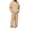thumbnail image 2 of Babcutegg Mens Outfit Set 2-Piece Zip Up Hooded Sweatshirt and Pants Fall Casual Athletic Clothes Beige Size 3XL, 2 of 8