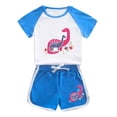 thumbnail image 1 of Odeerbi 1-12 Años Niños Niñas Conjuntos de Verano Estampado Dinosaurio Algodón Manga Corta Raglan Camisas Pantalones Cortos Conjunto de Dos Piezas, 1 of 3