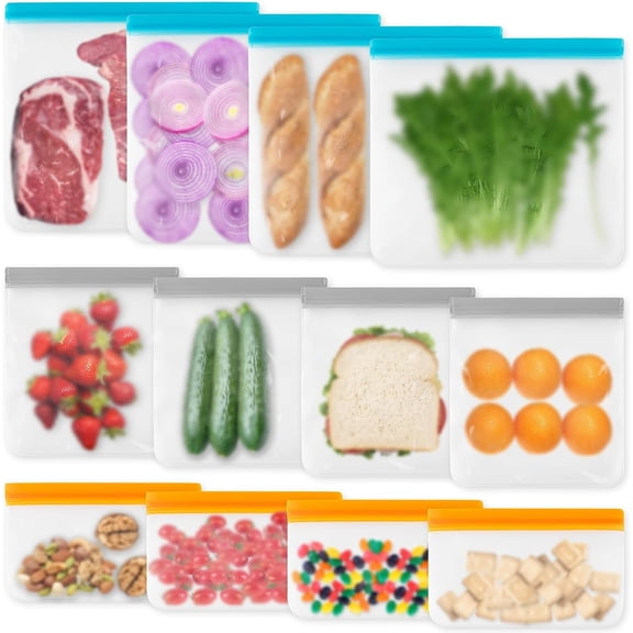 12 Pack Reusable Freezer Bags Dishwasher Safe Leakproof Silicone Food Storage Home Organization