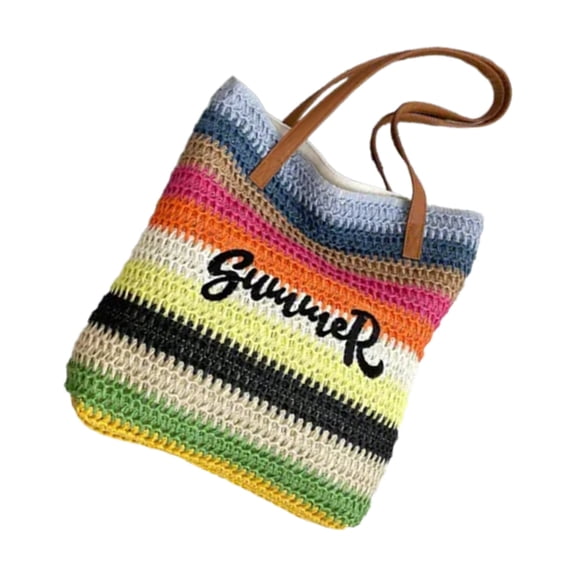 Stylish and Practical Rainbow Woven Bag Travel Shoulder Bags Spacious Handbag for Beach Vacations and City Shopping