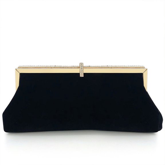 Velvet Evening Clutch Bag for Women, Rhinestone Kiss‑Lock Formal Clutch Purse with Detachable Chain Strap, 2‑Way Wear Crossbody Handbag for Wedding, Prom, Cocktail Party, Dinner & Formal Occasions