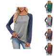 thumbnail image 1 of Long Sleeve Shirt Women 2026 Spring Fashion Crewneck Raglan Sleeve Relaxed Fit Color Block Casual T Shirts, 1 of 8