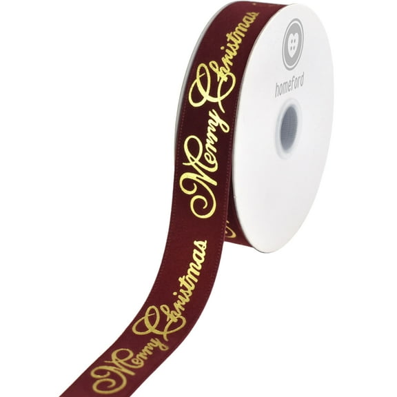 Homeford Merry Christmas Embossed Script Velvet Ribbon, Dark Red, 7/8-inch, 10-yard
