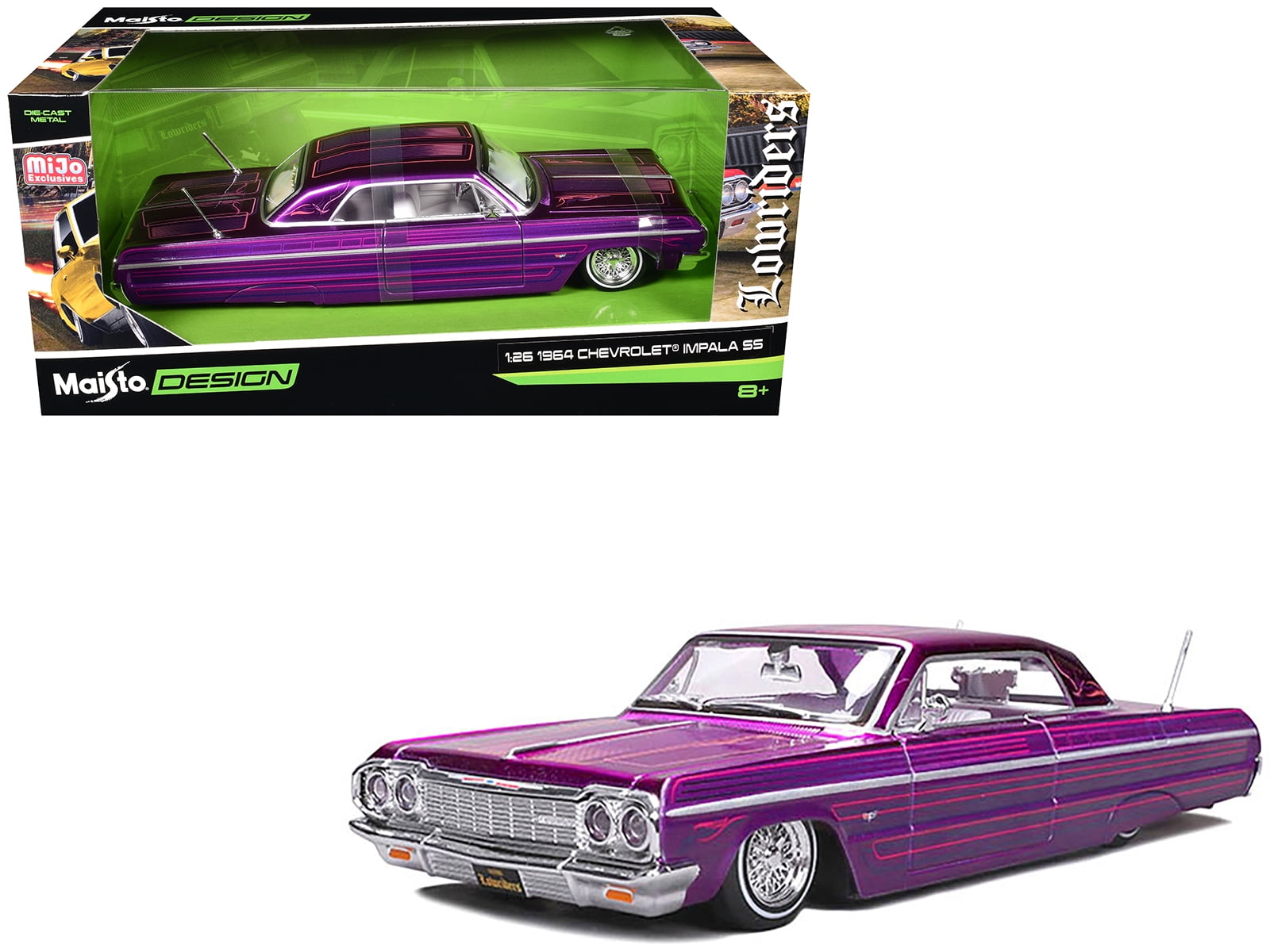 Maisto 1964 Chevrolet Impala SS Lowrider Scala 1/26: Grigio Metallizzato, Nuovo!