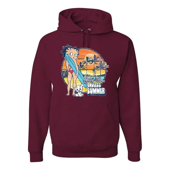 Wild Bobby, Betty Boop Endless Summer Beach the Dog Betty Boop Unisex Hoodie Sweatshirt, Maroon, Small