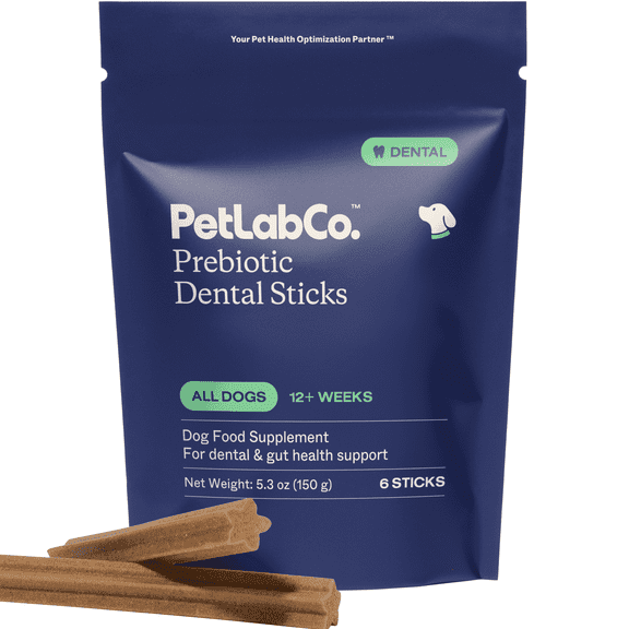 PetLab Co. Prebiotic Dental Stick - Dog Dental Sticks - Target Plaque and Tartar Buid up - Maintain Dog Oral Health and Keep Breath Fresh (6 Sticks)