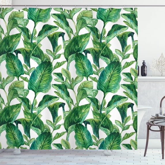 Ambesonne Leaf Shower Curtain, Watercolored Banana Tree, 69"Wx84"L, Forest Green Dark Green