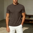thumbnail image 6 of AKOEE Men's Summer T-Shirts Mock Crew Neck Soft Base Tee Short Sleeve Plain Tshirts Casual Tops Loose Fit (M, Brown), 6 of 7