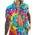 thumbnail image 3 of DYMADE Men Lapel Short Sleeve Shirt Shorts Hawaii Two Piece Sets, 3 of 4