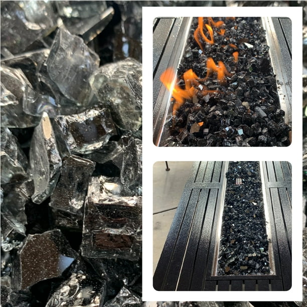 EasyGo Product Fire Pit Glass Rocks Black Color 10 Pounds