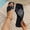 Black, variant on Women's Square Open Toe Slide Sandals, Wrap Over Single Band Flat Mules, Soft Faux Leather Slip On Slippers for Beach, Poolside, Summer White 7(39)