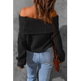 thumbnail image 1 of POGLIP Women's Black Ribbed Knit Foldover Off Shoulder Sweater, 1 of 6