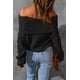 thumbnail image 1 of ABPHQTO Jersey de mujer con hombros descubiertos y punto acanalado negro, 1 of 5
