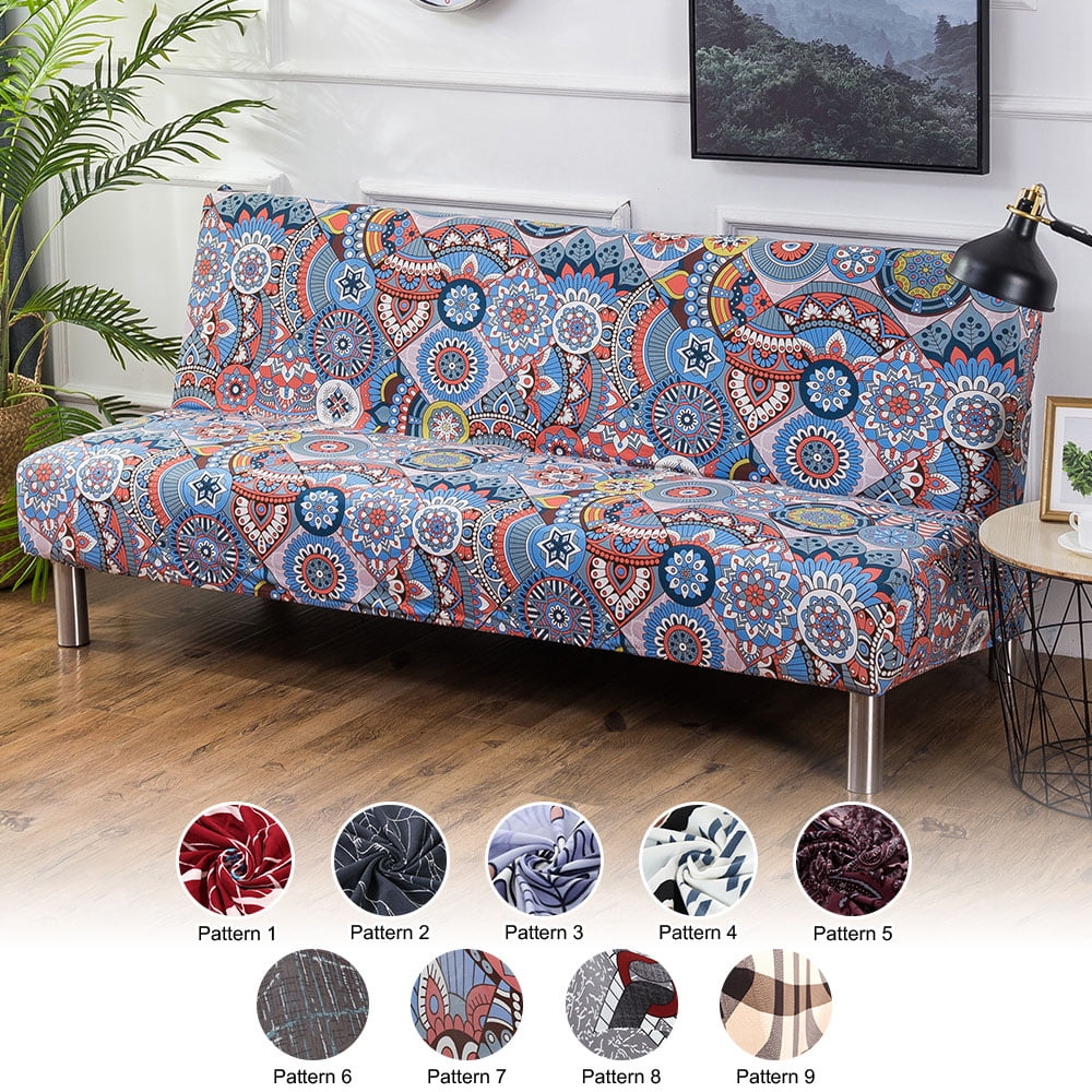 Folding Sofa Bed Cover Solid Color Futon Armless Slipcover Polyester