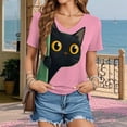 thumbnail image 3 of Yopmin Cat Tee Shirts for Women V Neck Fashion Graphic Tees Cute Casual Clothes Short Sleeve for Travel Dating Commuting, 3 of 6