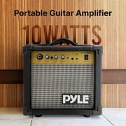 Pyle Portable Mini Electric Guitar Amp, 10W Practice Amplifier with 5 Speaker, Volume, Bass, Treble, Gain & Distortion Controls, Headphone Output, Carry Handle