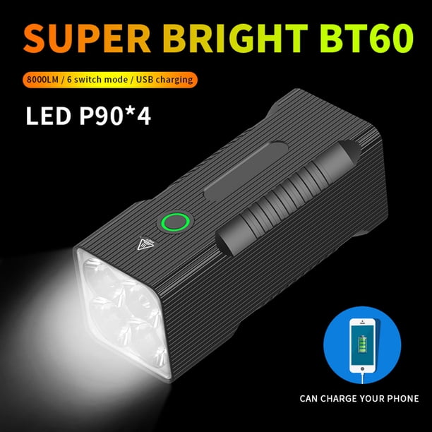Mini linterna de mano LED BT60 | 8000 lúmenes Linterna recargable súper brillante y banco de energía | Salida USB de 10400 mAh | LED P90 | Portátil IPX5 a prueba de agua | Reflector de bolsillo |