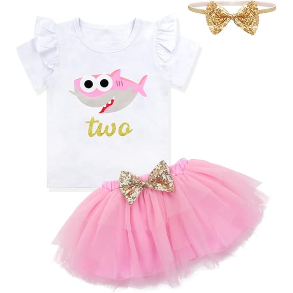 Baby Girls Birthday Shark and Doo Doo Doo Romper   Tutu Dress 2nd Birthday Outfit Set 2T
