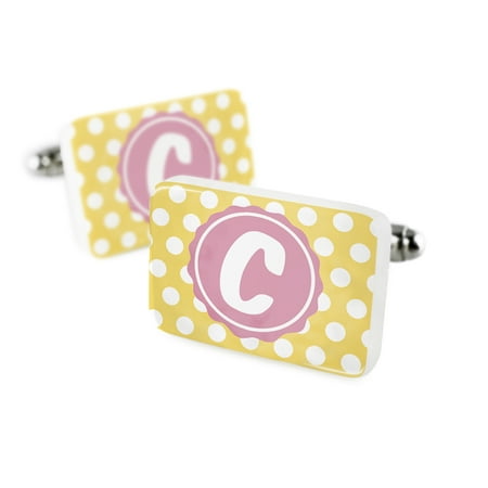 Cufflinks Monogram C Yellow Polka DotsPorcelain Ceramic NEONBLOND