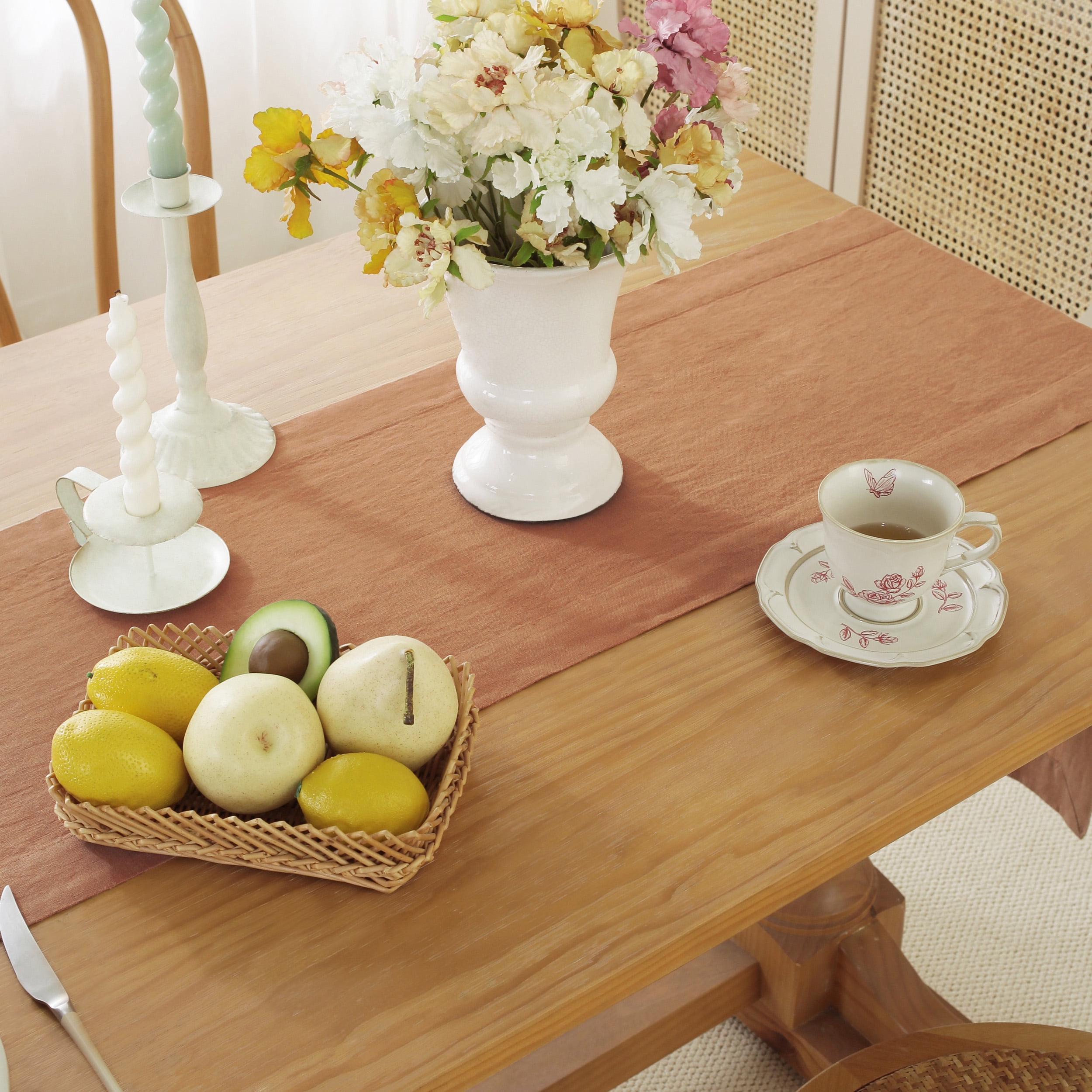 100% Pure Linen Natural Table Runner - 14x120 Inch French Linen Table Decor for Dining, Holidays, Christmas, and Weddings - Macchiato