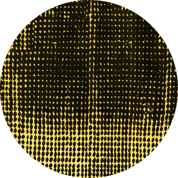 Ahgly Company Indoor Round Abstract Yellow Modern Area Rugs, 7' Round