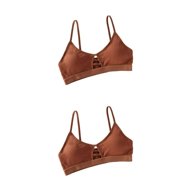 Minnieouse Sujetador de tirantes finos, lencería Sexy, sujetadores suaves sin espalda sin costuras, Bralette transpirable sin costuras, ropa Marrón Tamaño libre 2piezas
