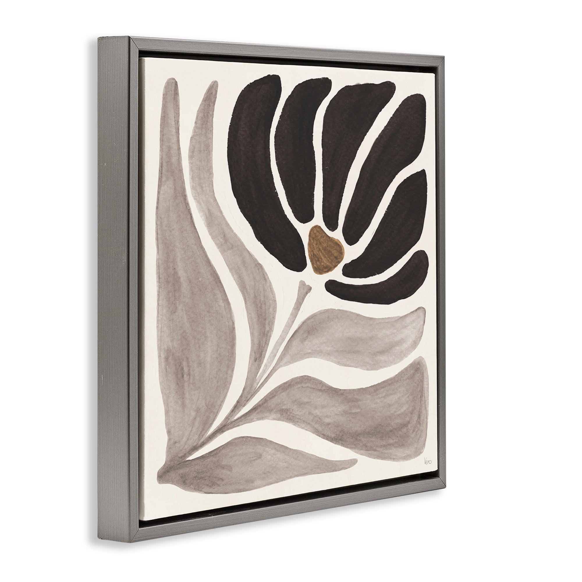 Stupell Industries Modern Neutral Bloom Botanical & Floral Painting Gray Floater Framed Art Print Wall Art, 18 x 18
