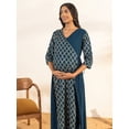 thumbnail image 3 of Janasya Indian Women's Teal Crepe Foil Printed Angrakha Maternity Kurta, 3 of 5