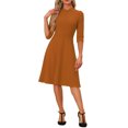 thumbnail image 2 of Vestido Vintage para Mujer INSPIRE CHIC de Manga 3/4 con Cuello Alto, Vestido A-Line de Oficina, Talla XS, Naranja Oscuro, 2 of 6