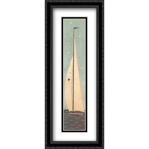 Nautical III 2x Matted 11x32 Large Black Ornate Framed Art Print by Warren Kimble