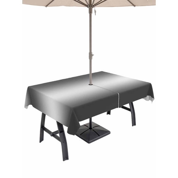 Outdoor Tablecloth with Umbrella Hole for Patio/Picnic/Party/Camping, Black Grey Ombre Waterproof Table Cloth Rectangle Table Cover Washable, Contemporary Abstract Gradient (54"x 80")