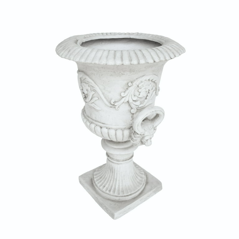 Egypt Outdoor Light Weight Concrete Chalice Garden Urn Planter, Antique White Egypt Outdoor Light Weight Concrete Chalice Garden Urn Planter, Antique White