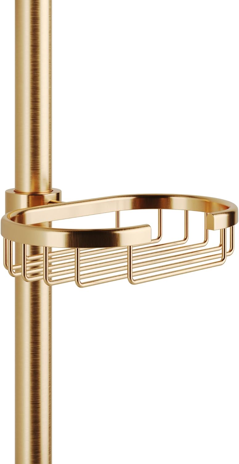 Kauai III 8-in Rain Showerhead Shower System with Slide Bar and Integrated Soap Dish Brushed Gold 1.8 GPM