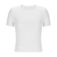 thumbnail image 4 of Women's Casual Basic Going Out Crop Tops Slim Fit Short Sleeve Crew Neck Tight T Shirts White 2XL, 4 of 6