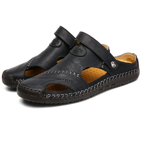 YOURDIARY Men's Casual Leather Sandals Breathable Outdoor Beach Shoes, Slippers Brown