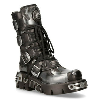 靴 new rock dress shoes punk leather shoes NEW ROCK 407-S1 Silver Cross BOOTS Black Leather Gothic Punk Biker