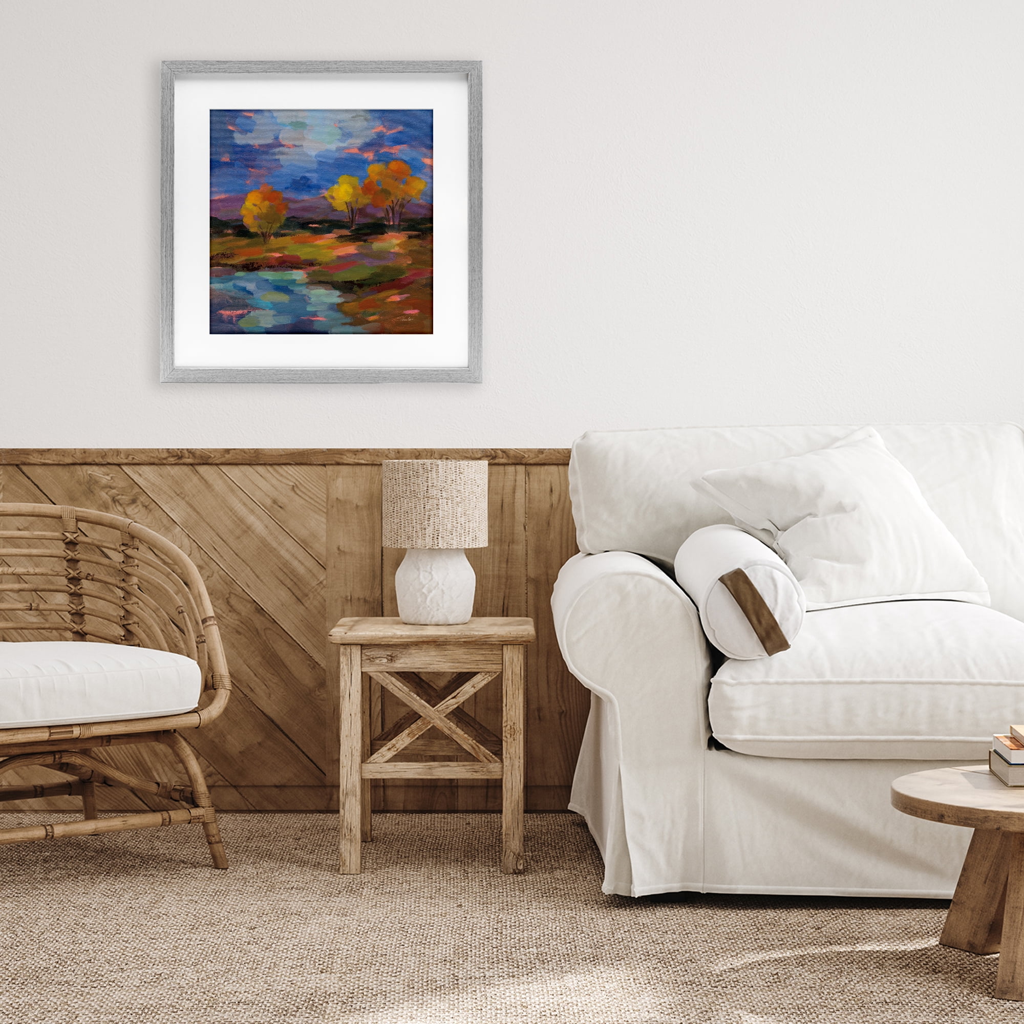 Stupell Industries October Glow Lakeside Reflection Gray Framed Print Under Glass, design by Silvia Vassileva