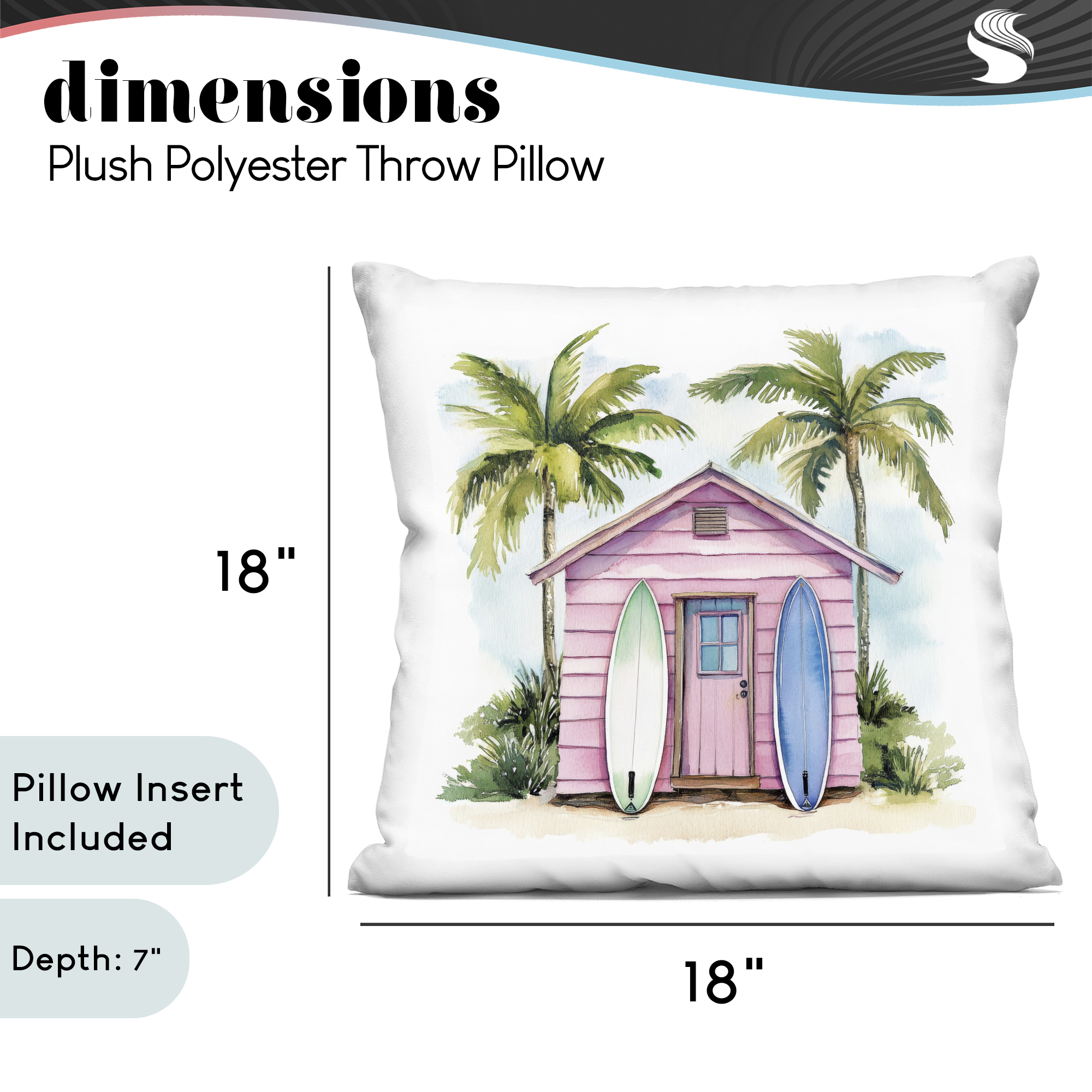 Stupell Industries Surf Shack Under Palms Decorative Printed Throw Pillow, design by Petal Prints Design, 18 x 7 x 18