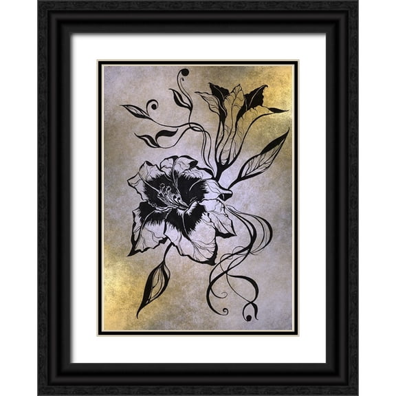 Jenny Rainbow Fine Art 11x14 Black Ornate Wood Framed with Double Matting Museum Art Print Titled - Ink Drawing Lily Elegance