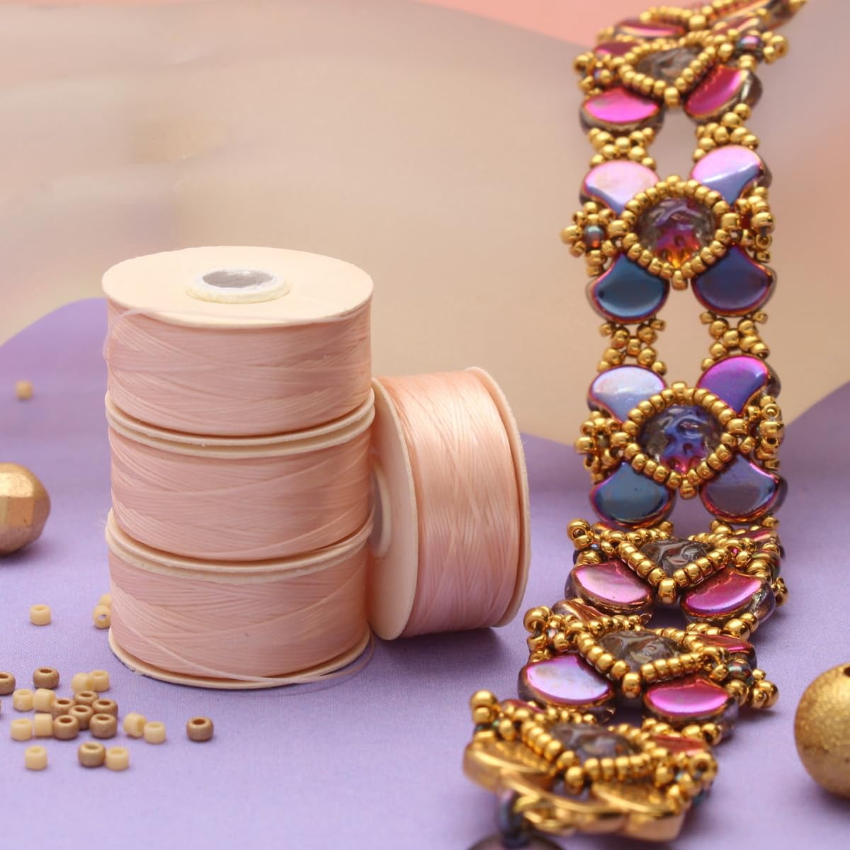 The Beadsmith Nymo Thread – 10-Pack Baby Pink Color – Size B, .20mm Diameter, 72 Yard/66 Meter Spool – Made of Nylon – Bead Embroidery & Weaving, Off Loom & Loom Work and DIY Craft Projects