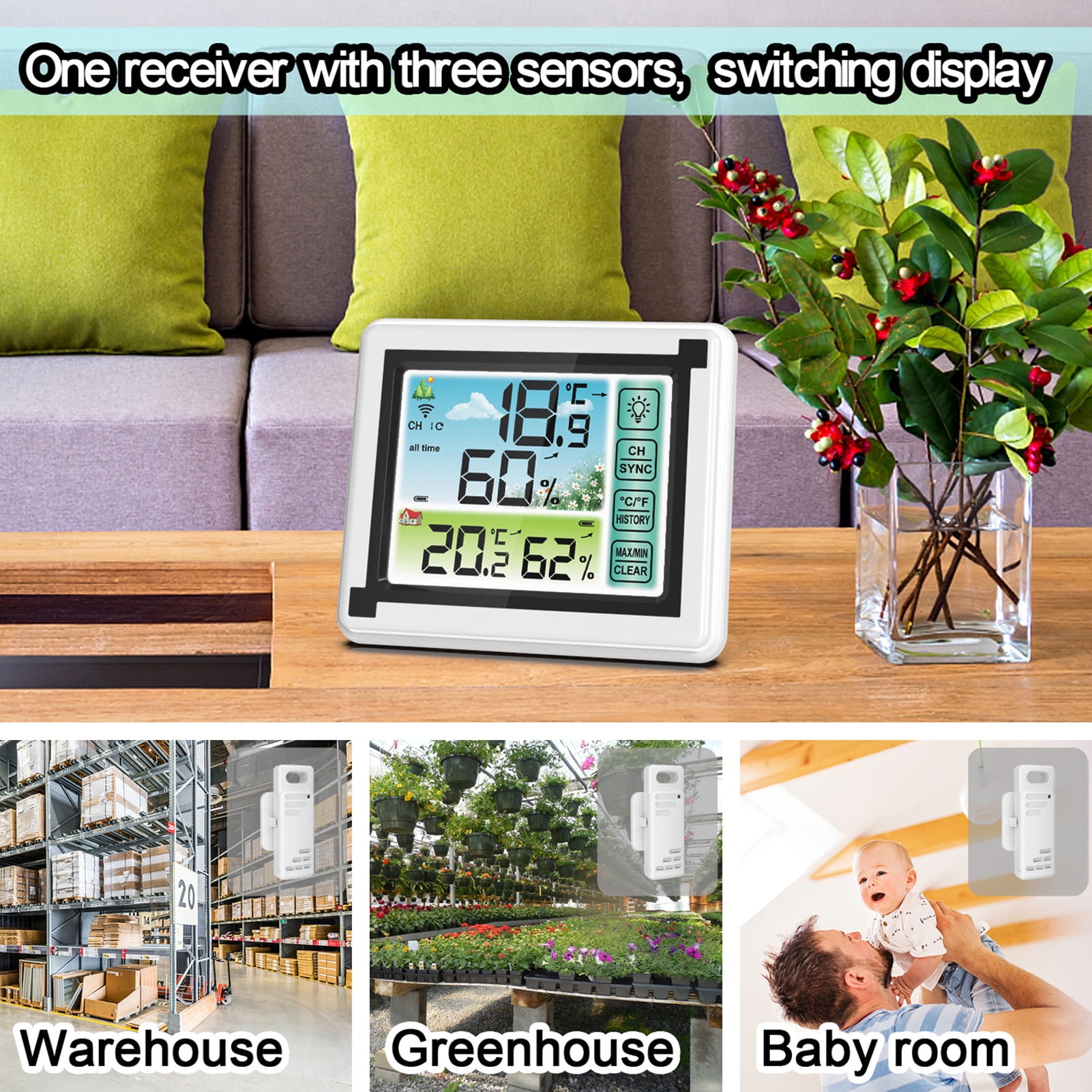 Thermohygrometer,Indoor Temperature And Office Baby Room Weather Station Indoor And With Thermometer Temperature With Lcd Min/max Room Clock With Dsfen Xibany