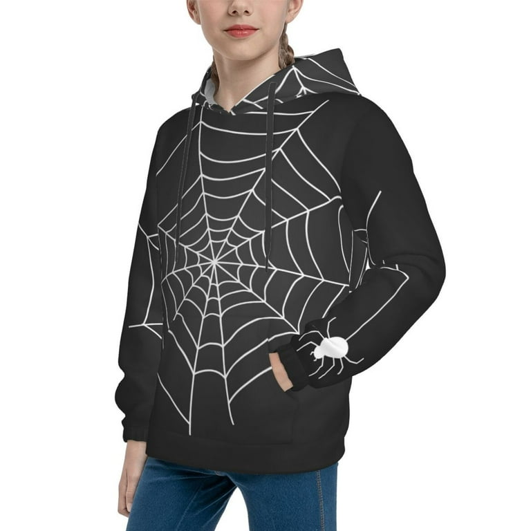 Vsdgher A Web With A Spider Hoodie Youth Classic Hooded Pullover 