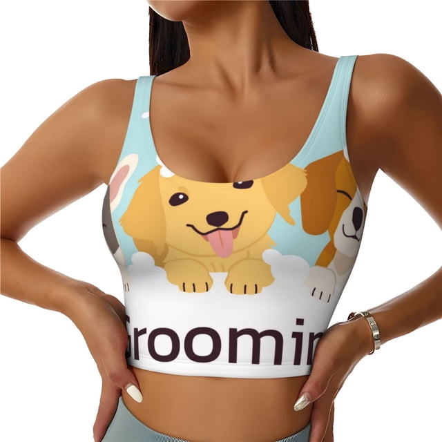 Fotbe Cute Dog In Bathtub1 Sujetador Deportivo Largo sin Aros para Mujer con Almohadillas y Soporte Medio, Transpirable y Absorbente, Camiseta Tipo Chaleco o Tank Top-X-Large