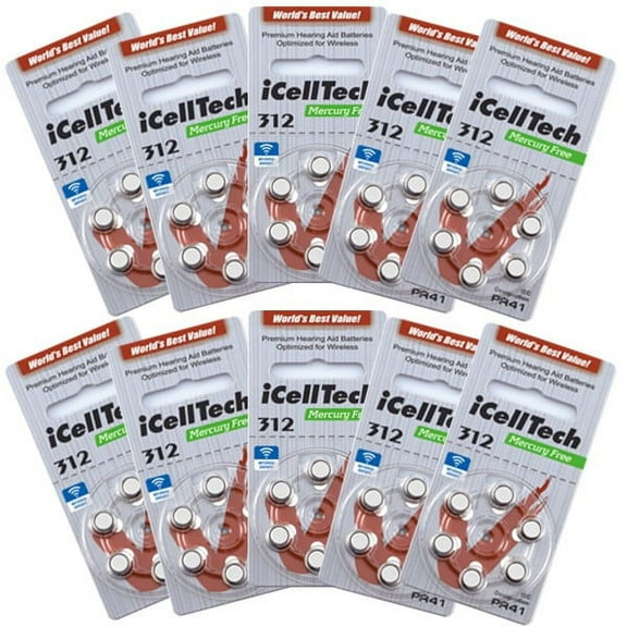10 Packs (60 Batteries) iCellTech Size 312 Hearing Aid Batteries! 60 Batteries